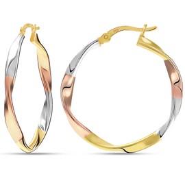 LeCalla Women's Sterling Silver Round Twist Hoop Earrings |14K Gold-Plated Three-Tone Lightweight Round Hoops for Women 30MM