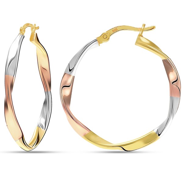 LeCalla Women's Sterling Silver Round Twist Hoop Earrings |14K Gold-Plated
