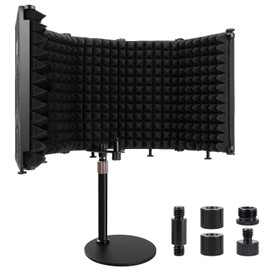 Rigych Microphone Isolation Shield with Mic Stand, Sound Proof Mic Isolation Shield, High Density Absorbent Foam Microphone Stand for Recording Studio Vocal Booth Equipment (5 Panels)