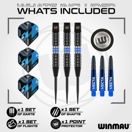 WINMAU Darts Galactics 26g 90% Professional Tungsten Steel Tip Darts Set with Dart Flights and Dart Shafts (Stems)