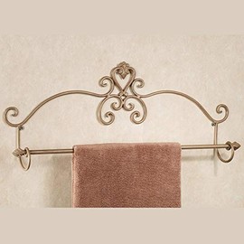 Touch of Class Aldabella Scroll Wall Mount Towel Bar - Metal - Satin Gold Finish - 24 Inch Wide Rack for Bathroom, En Suite, Kitchen, Bar, Restaurant - Decor for Organization & Ease