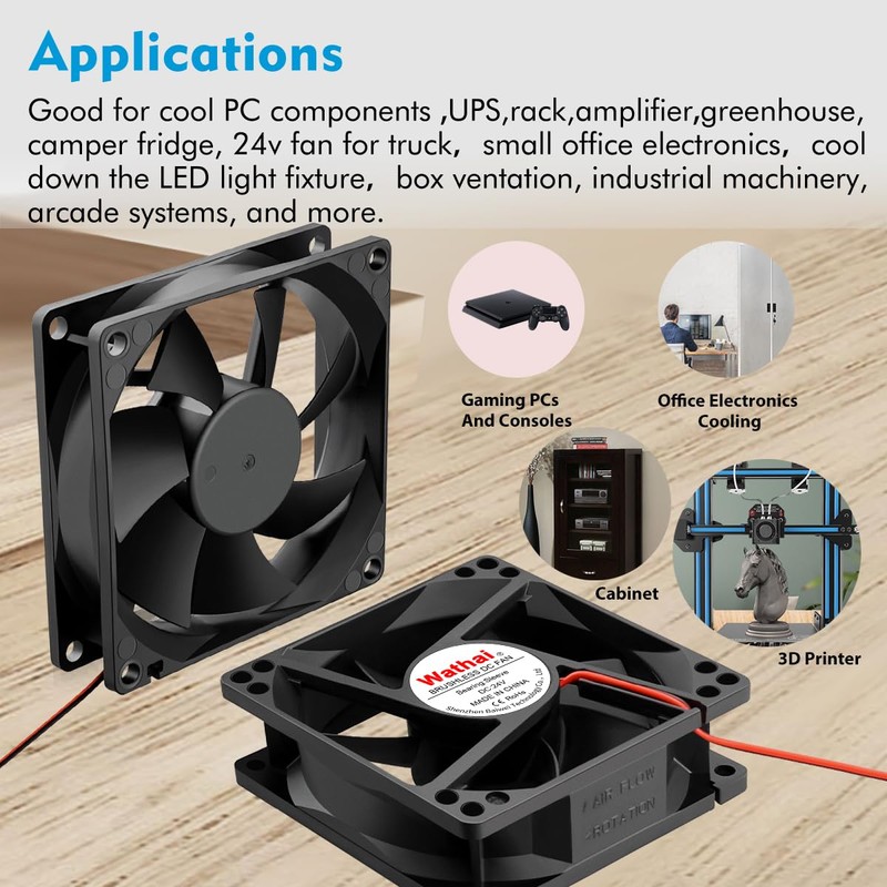 Wathai 80mm 24V DC Cooling Fan 2Pin 24Volt 80mm x