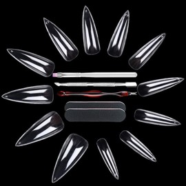 600 Pieces Long False Nails Stiletto FITDON Transparent Full Cover False Nails Almond Tip Acrylic Nails for Nail Salons and DIY Nail Art