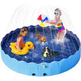 Yaheetech Foldable Dog Bath Pool Collapsible Dog Bathing Tub Doggie Wading Pool with Sprinkler for Indoor/Outdoor Use Suitbale for Puppy Small Medium Dogs Cats(Blue, 63x13 inches)
