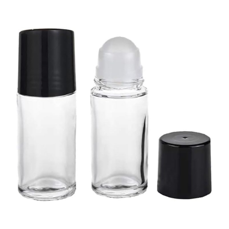 YuanHolumid 2Pcs Black 30ml Clear Empty Glass Essential Oil Roller