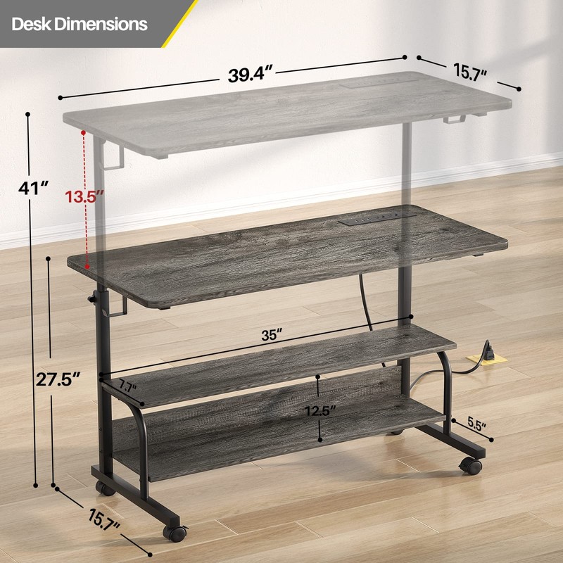 Height Adjustable Standing Desk with Power Outlets, 39" Manual Stand