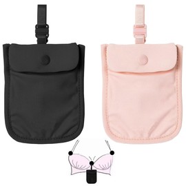 Xiciki 2 Pcs Bra Wallet Money Belt for Travel Women, Undercover Hidden Bra Wallet Secret Stash Pocket with Adjustable Elastic Strap for Credit Cards, Money, Valuables (Black, Pink)