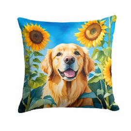 Caroline's Treasures in Sunflowers Throw Pillow, 14Hx14W, Golden Retriever 6088