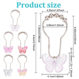 GOMAKERER 20 Pcs 5 Colors Butterfly Shower Curtain Hooks, Iron Decorative Shower Curtain Rings Nature Theme Bathroom Decor Metal Curtain Rings for Bathroom Shower Curtain Rod