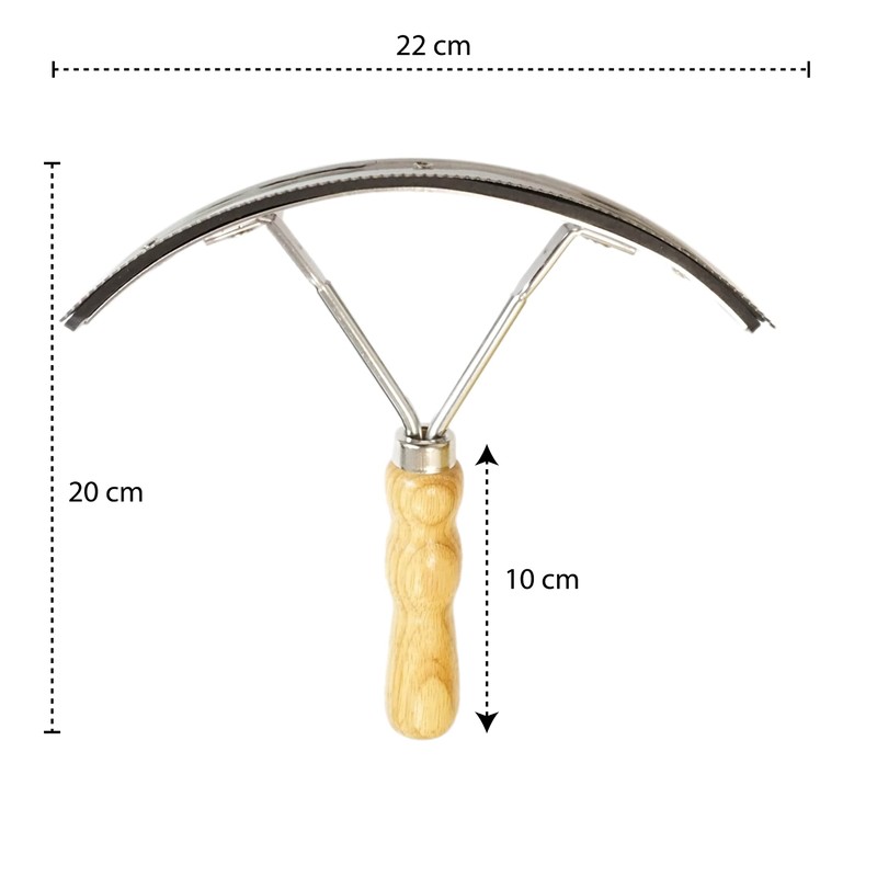 Stainless steel sweat scraper with wooden handle, for horses, donkeys,