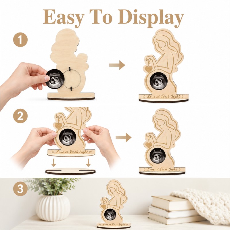 Baby Ultrasound Photo Frame for Pregnancy Keepsake - Wooden Sonogram
