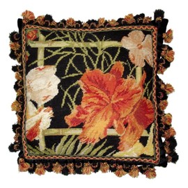 Veravellum Handmade Wool Needlepoint Throw Pillow Cover 16x16 - Vintage French Country Decorative Cushion Cover for Couch, Bed, and Spring Home Deco