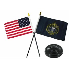 Naval Academy Navy w/USA America American Flag 4"x6" Desk Set Black Base