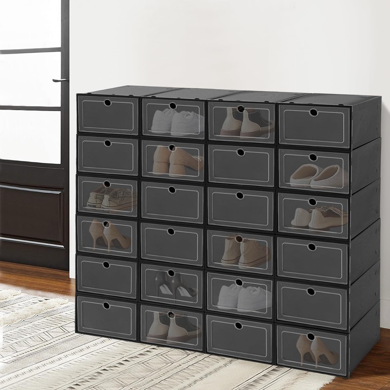 GDAE10 24-Pack Plastic Stackable Shoe Box Set,Space Saving Sneaker Containers