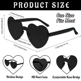 Morcheiong 24 Pack Heart Shaped Sunglasses Frameless Glasses Women Bachelorette Girl Birthday Party Favor Transparent Eyewear (Black)