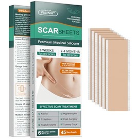 Láminas de silicona para cicatrices (paquete de 6), cinta adhesiva para cicatrices quirúrgicas, cicatrización de queloides, cesáreas, abdominoplastias, quemaduras y acné. Tiras de cinta reutili
