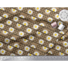 Soimoi Brown Velvet Fabric Stripe,Square & Daisy Floral Printed Craft Fabric BTY 58 Inch Wide