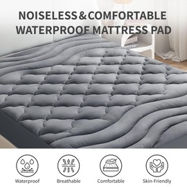 SONIVE Waterproof Mattress Pad - Cooling Mattress Cover, Soft Quilted Mattress Protector, Thick Breathable Noiseless Mattress Topper, Elastic Fit for Larger Beds (Grey, King)