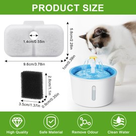Pack of 12 Cat Fountain Filters, Cat Water Fountain Filter with 12 Sponges, 3-Level Filter System, Cat Fountain Wireless Filter with Resin Activated Carbon, Filter Cat Fountain for