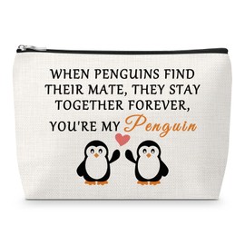 Couples Gift Makeup Bag Wedding Anniversary for Women Valentines Day Presents for Wife Romantic Gifts for Her Cosmetic Bag Christmas Birthday Presents for Girlfriend Penguins Themed Cosmetic Pouch