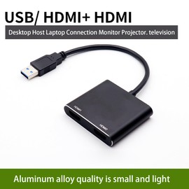 USB to HDM I Adapter, USB 3.0/2.0 to HD Audio Video Adapter, 2 HDM I Splitter Hub Converter for 1080P Large Screen Multi-Display, Computer, Desktop, Laptop, PC, Monitors, Projectors, HDTV