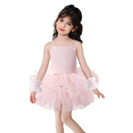 CARTEEL Toddler Girls Ballet Dress Toddler Dance Leotard Tutu with Shiny Tulle Ballerina Costume with Tulle Cuffs (US, Age, 2 Years, 4 Years, Ballet Pink)