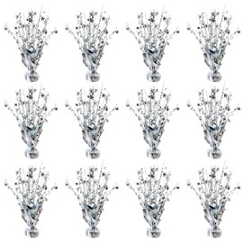 YinNorth 12 Pcs Metallic Foil Spray Centerpiece Party Star Table Decoration Brust Glitter Table Topper Decor for Birthday Graduation Holiday Christmas Dining Celebration New Year Party Supplies,Silver