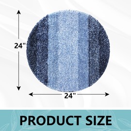 Arotive Round Microfiber Bathroom Rugs, Shaggy Soft and Absorbent Bath Rug, Non-Slip, Thick Plush Machine Washable Dry Bath Mats for Bathroom, Tub and Shower, 24x24, Blue