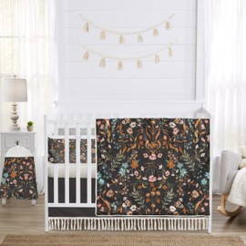 Sweet Jojo Designs Black Boho Wildflower Vintage Floral Girl Baby Crib Bedding Set Infant Nursery Room BreathableBaby Breathable Mesh Crib Liner Blanket Fitted Sheet 6pc Orange Teal Bohemian Farmhouse