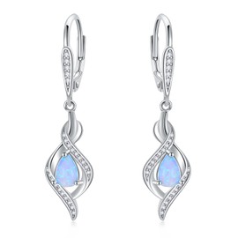 Opal Earrings Sterling Silver Blue Opal Dangle Drop Dangly Leverback Earrings Jewellery Gifts for Women