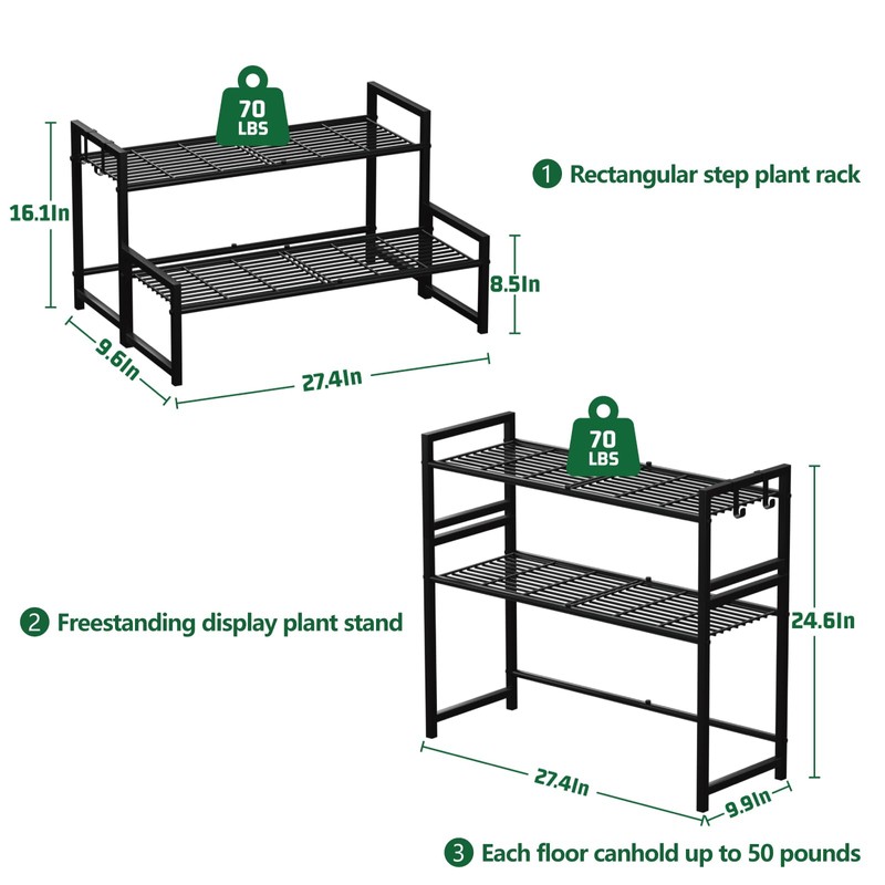 Garden 4 you 2 Tier Metal Plant Stand Outdoor Indoor