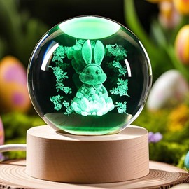 YummyCarrot Easter Decorations Bunny Decor Rabbit Figurines, 3D Crystal Ball, Spring Gift and Easter Bunny Crystal Decorative Glass Ball 60MM Spring Tabletop Decor Spring Home Decor