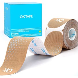 OKTAPE Prime Kinesiology Tape, Taping, Synthetic Fiber, Stretchable, Pre-Cut, 20 Cuts/Roll, Excellent Elasticity, Silk Texture, Strong Support, Reflective Design, Safe at Night, Breathable, Waterproof, Won't Peel Off, No Stick, Best of All OKTAPE (Beige)