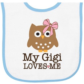 inktastic My Gigi Loves Me Girl Owl Granddaughter Baby Terry Cloth Bib White and Light Blue 469cd