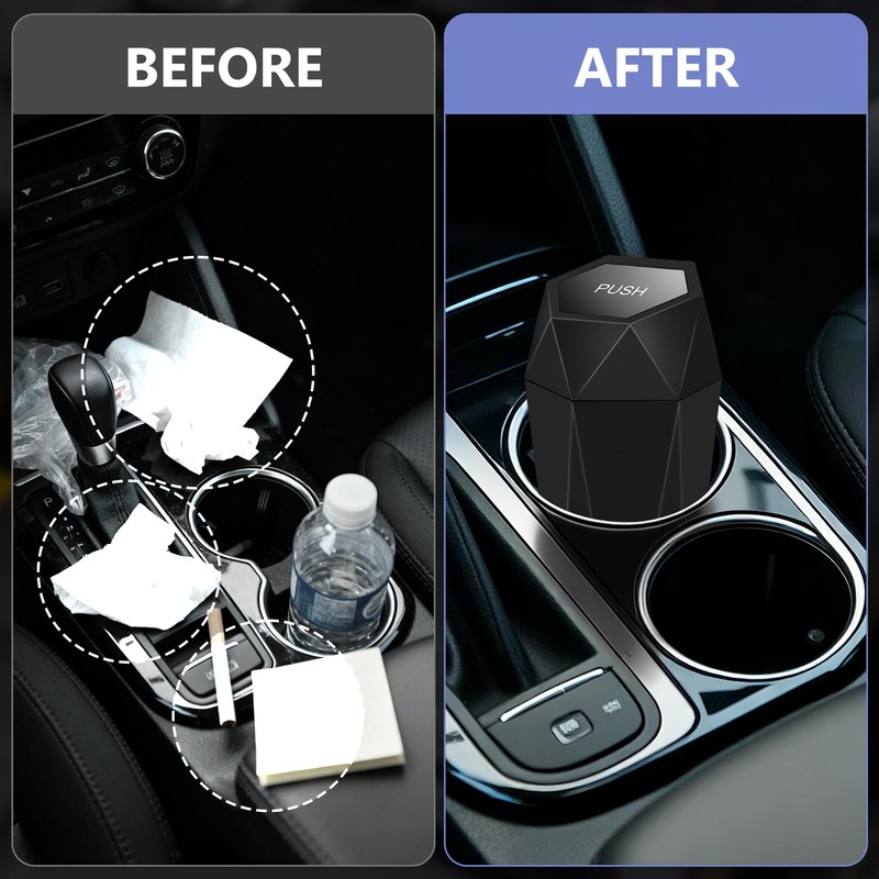 Car Trash Can with Lid, Leakproof, 15 Trash Bags, Black,