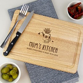 eBuyGB Mum's Kitchen Chopping Board, Cooking Gifts for Her, Birthday, Mother's Day Gift for Mum, Engraved Wood Cutting Board, Brown