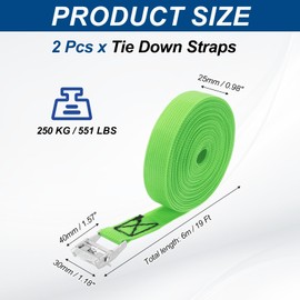 PATIKIL Lashing Straps 1" x 20 Ft, 2 Pcs Tie Down Strap Cam Buckle Adjustable Ratchet Straps 551 lbs for Cargo Trucks Motorcycle Luggage, Green