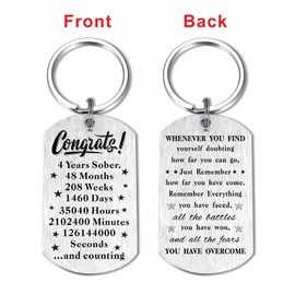 Laluminter 4 Years Sobriety Gifts for Women Men, Four Yrs Sober Anniversary Keychain With Encouragement Quotes