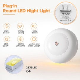 fesnne Night Light, Night Lights Plug into Wall, Dusk to Dawn Sensor Warm White Led Night Light 0.5W, 2 Pack Nightlight for Adults, Bedroom, Bathroom, Hallway, Kitchen