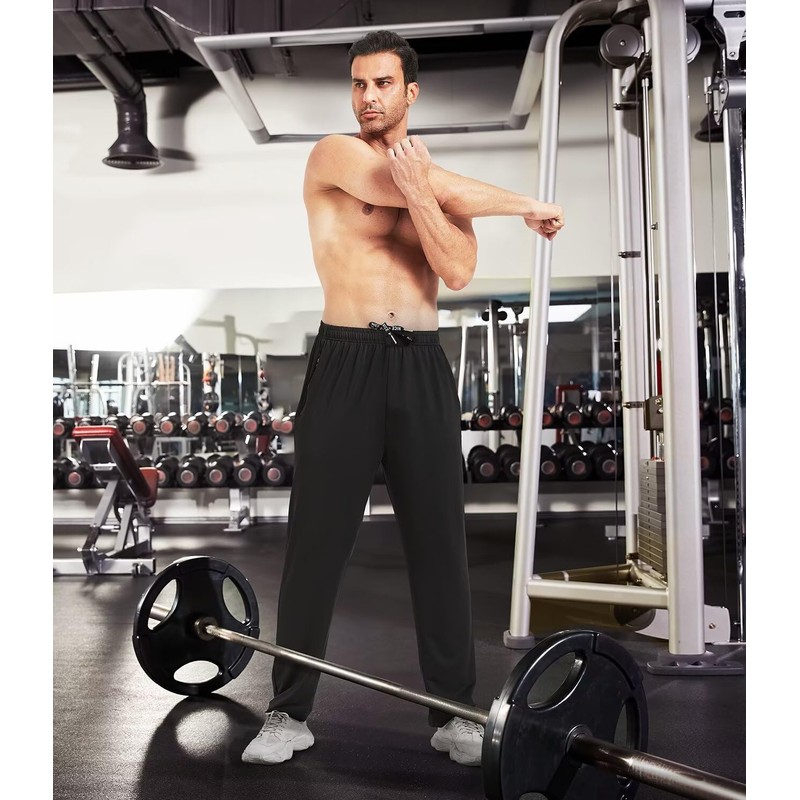 lomsoe 3 Pack Mens Athletic Pants with Zip Pockets Lightweight