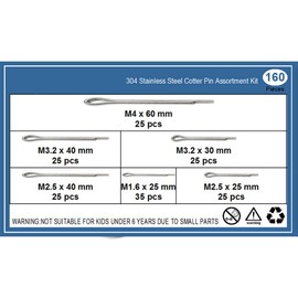Split Cotter Pin, Potable Stainless Steel M1.6 M2.5 M3.2 M4 Split Pins Assortment Kit with Storage Box (Pack of 160)