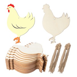 Chicken Shape Wood Easter Wood Unfinished Wooden DIY Crafts Hen Wood Hanging Box Tags with Ropes for Christmas Birthday Party Happy Easter Spring Home Decor DIY Crafts Painting Supplies 20Pcs.