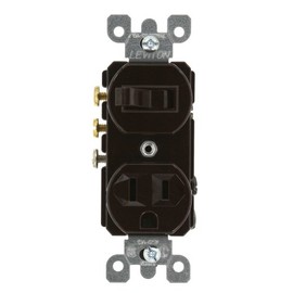 Leviton 5245 15 Amp, 120 Volt, Duplex Style 3-Way AC Combination Switch/Receptacle, Commercial Grade, Grounding, Brown