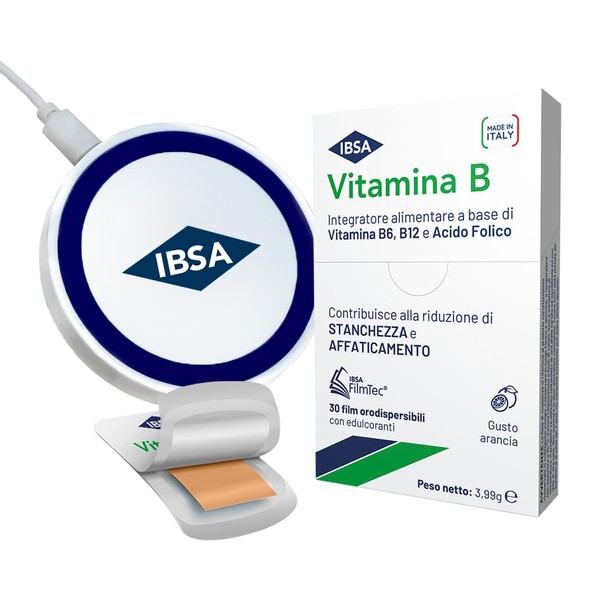 IBSA Vitamin B - 30 Orodispersible Films + Free Power Bank - Food Supplement Based on Vitamins B6, B12 and Folic Acid that Help Reduce Fatigue and Fatigue