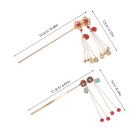 DECHOUS 2pcs Retro Vintage Chinese Style Hair Sticks with Metal Flower and Coin Design Lightweight Handmade Hanfu Hairpins for Women Traditional Elegant Long Hair Chopsticks for Bun Updo