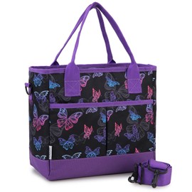 VX VONXURY Large Lunch Bag for Women, Insulated Reusable Cooler Bag Thermal Tote Lunch Bag with Detachable Strap for Work Travel School(Purple Butterfly)