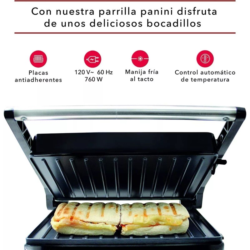 Rca Parrilla Panini Placas Antiadherentes Rc-122g Color Negro