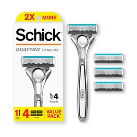 Schick Quattro Titanium Razor, 1 Razor Handle and 4 Cartridges | Shaving Razors for Men, 4 Blade Mens Razors for Shaving, Razor Blades for Men, 1 Handle with 4 Razor Blades Refills