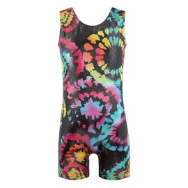 EQSJIU Girls Leotards For Dance Black Swirl Rainbow Gymnastics Leotard With Shorts 7-8 Years