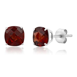 MAX + STONE 14k Yellow Gold Cushion Cut Red Garnet Stud Earrings for Women | 6mm January Birthstone